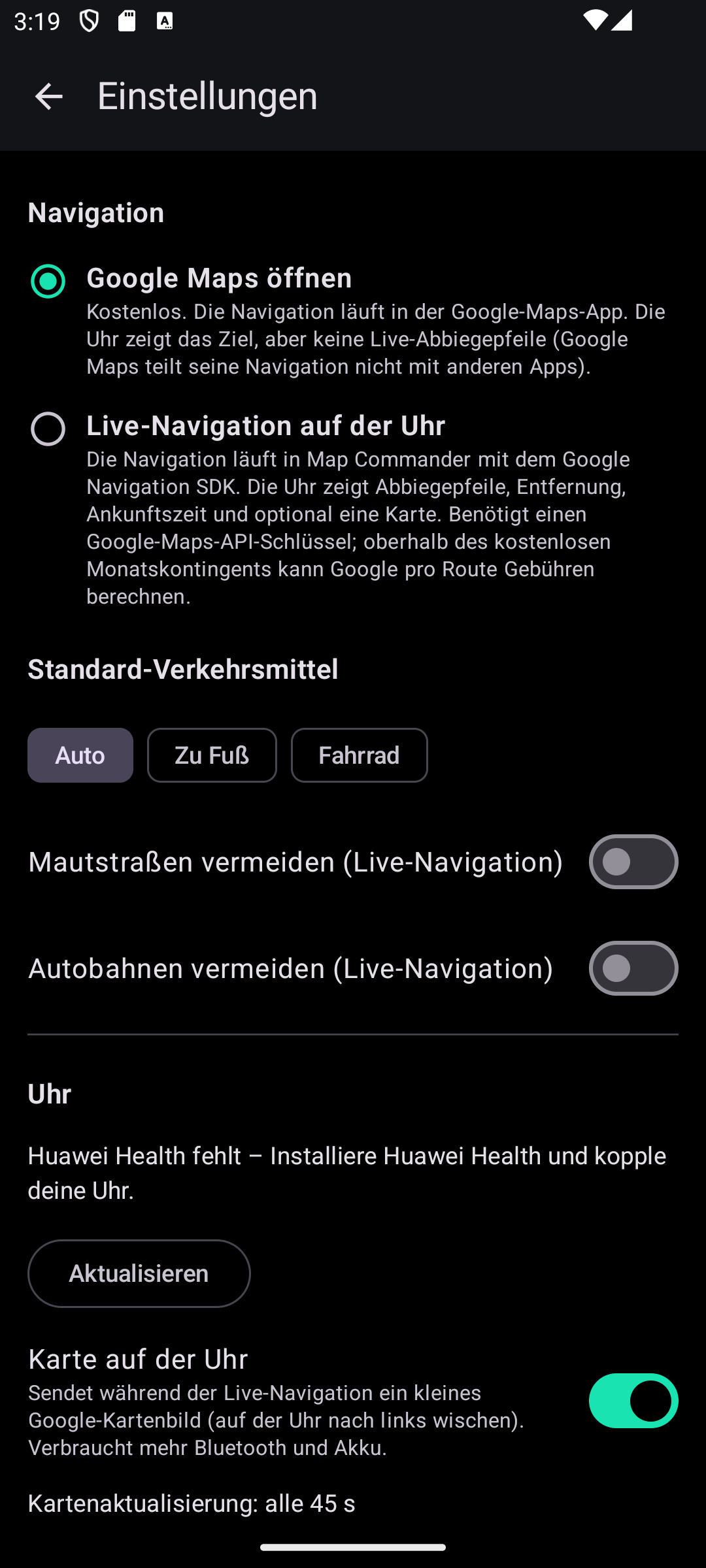 Map Commander – Uhr-Navigation